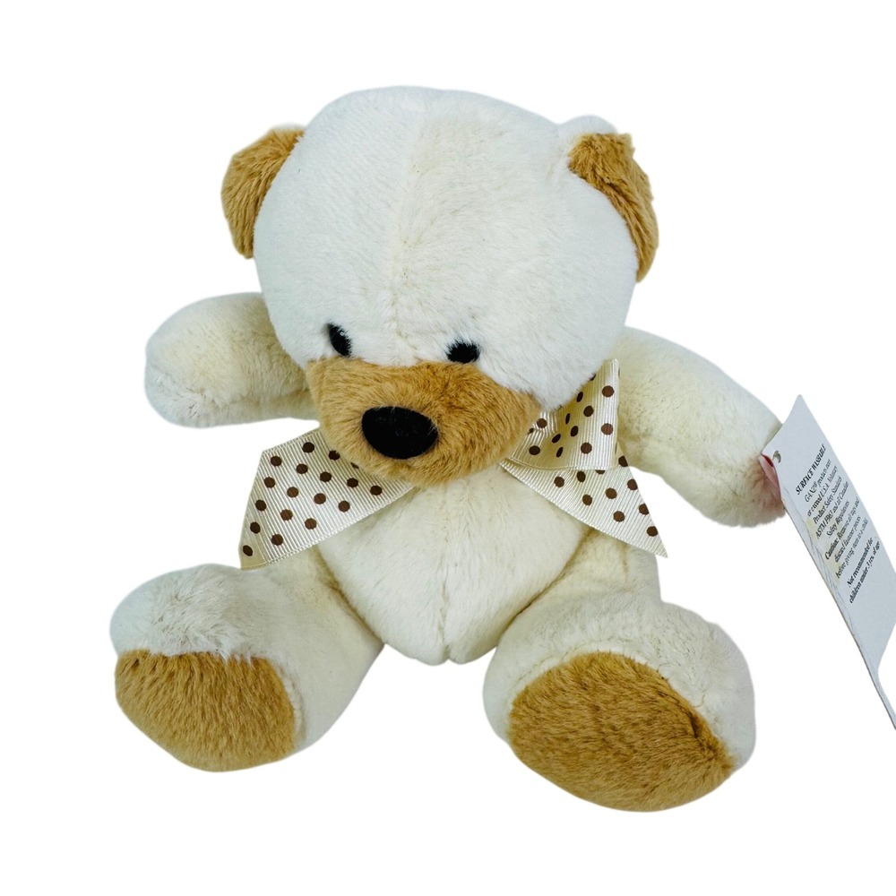 Ganz Dottie Teddy Bear Plush‎ Cream Brown Polka Dot Bow Stuffed Animal Toy